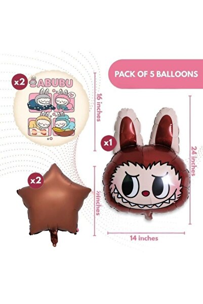 PARTİAVM Labubu Baby Abubu Brown Balloon Set – Helium Compatible, Star & Round Foil 4 Year Old Cream Number