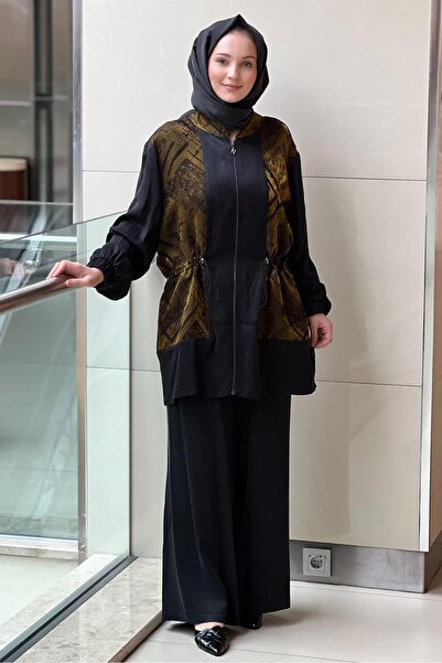 Nuss Jacquard Patterned Waist Drawstring Cap Pants Set