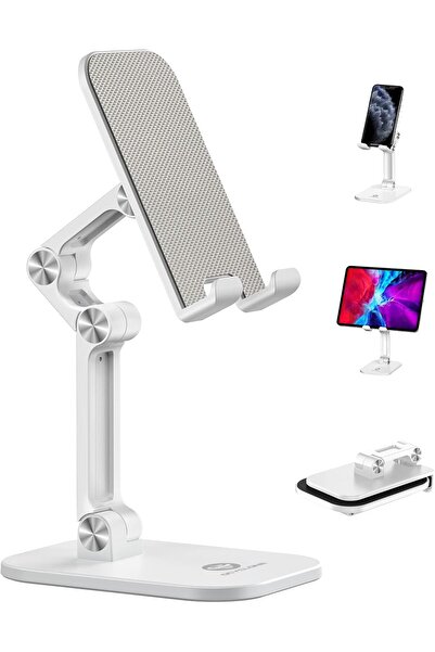 Generic حامل هاتف، قابل للتعديل الارتفاع والزاوية، حامل مكتب قابل للطي - أبيض