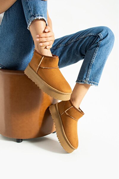 rungo KADIN İÇİ KÜRKLÜ SÜET KIŞLIK KALIN TABANLI BİLEKTE KISA MİNİ BOT