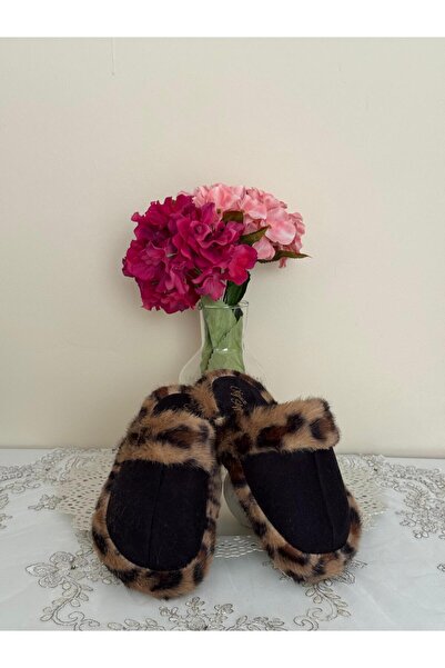 FivemodaSpor Leopar Desenli Yumuşak Tüylü Ev Terliği