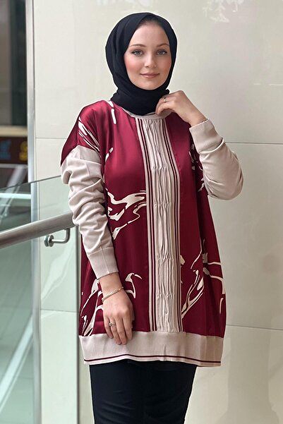 Ghisa Patterned Satin Tunic with Knitwear Detail