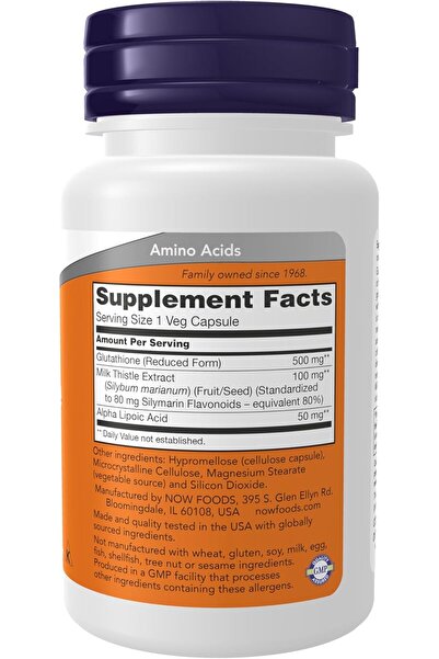Now Foods Glutathione Milk Thistle Extract Alpha Lipoic Acid Detox Neutralizer 30 Veg Caps