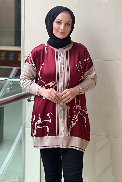 Ghisa Patterned Satin Tunic with Knitwear Detail