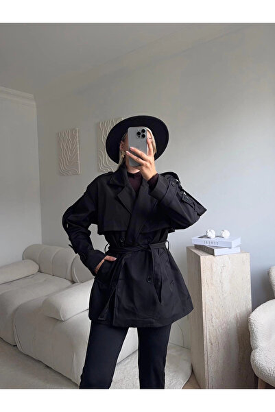 Zora Butik Kuşaklı Midi Trençkot - SİYAH