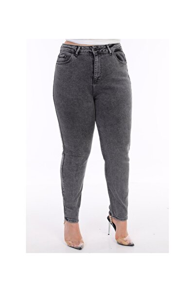 TRENDNATUREL Plus Size Smoked Snow Wash Mom Jeans