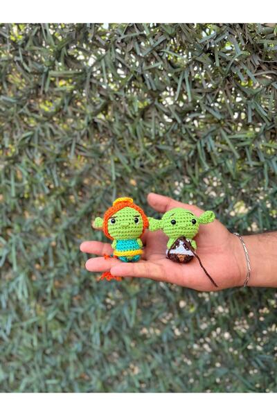 SLECrochet El Yapımı Shrek ve Fiona Amigurumi Oyuncak – 8-9 cm Karakter Figür
