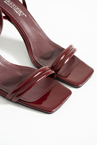 Cochines Women's Mendy Burgundy Patent Leather Ankle Strap Thin Double Strap Heeled Sandals Shoes