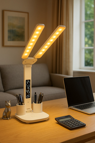 UPEKA 3 Kademeli Led Işıklı Akıllı Dijital Saat Kalemlik Katlanabilir Şarjlı Şık Masa Makyaj Lamba