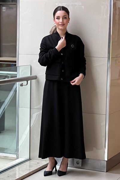 Nuss Star Beaded Snap Fastener Jacket Skirt Set