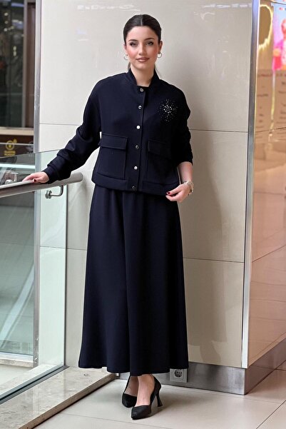 Nuss Star Beaded Snap Fastener Jacket Skirt Set