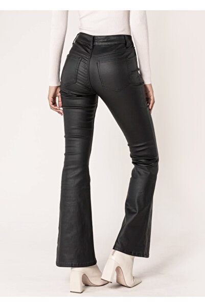 Nina Carter Flared pants made of -leather Matt black LP301 M9