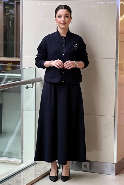 Nuss Star Beaded Snap Fastener Jacket Skirt Set