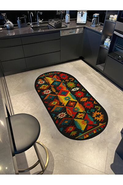 Rugs Modern Halı MOSSO Siyah Temalı Etnik Baklava Desenli Dokuma Taban Vintag...