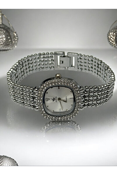 MAC CENTER Stone Round Model Silver Color Steel Cord Women's Wrist Watch-Gift -Valentine's Day-Elegant Model