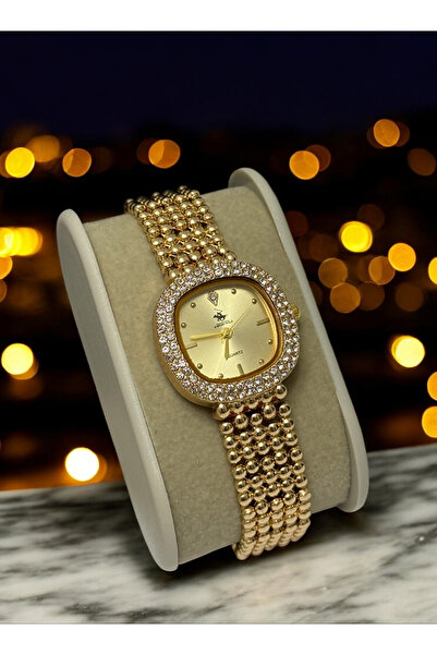 MAC CENTER taşlı yuvarlak model gold renk çelik kordon kadın kol saati-hediye...