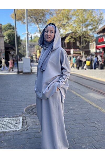 diasmoda Kapüşonlu Bol Kesim Scuba Takım Gri