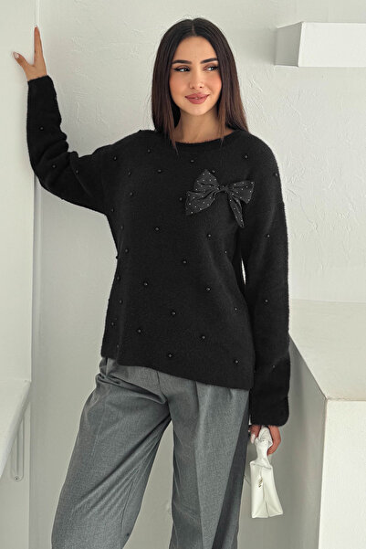 Noa Noa Women's Beaded Detailed Bow Knit Sweater – Elegant & Fun Style