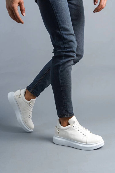 Zerenyus Zrk047 White Crocodile Pattern Thick Sole Lace-Up Casual Men's Sports Shoes