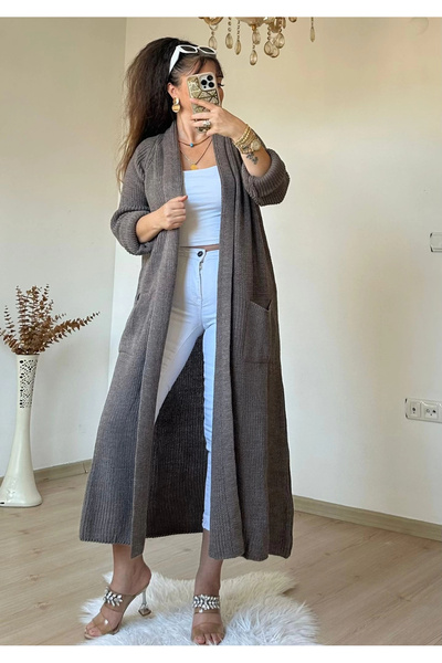 AZRA BUTİK Довга кофта кавового кольору