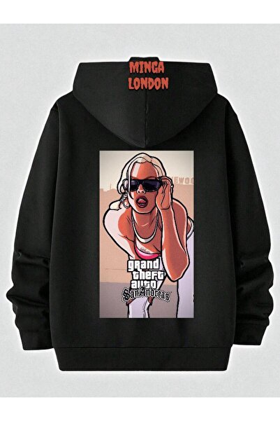 Minga London Hanorac oversize unisex negru cu imprimeu Game