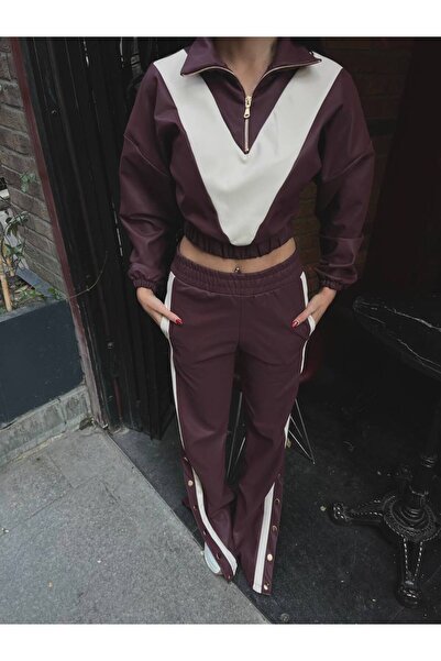 Friday Mood Women's Leather Button Detailed Pants Sweatshirt Set