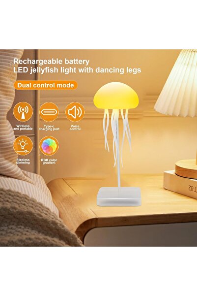 Generic Voice-Controlled Jellyfish Lamp - RGB Gradient Touch Sensor, Rechargeable (Hanging Option +
