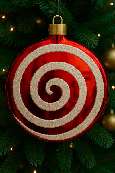 Huzur Party Store 40 cm Giant Red White Candy Shiny Spiral Patterned Christmas Ornament Luxury Large Pine Tree Home Party Decor