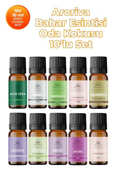 Aroviva Bahar Esintisi Oda Kokusu 10'Lu Set – Doğal Esansiyel Uçucu Yağ,Difüz...