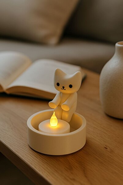 loftico Patilerini Isıtan Kedi Figürü Tekli veya 2’li, Dekoratif Tealight LED...