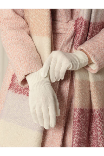 De Bijoura Women's White Cotton Stretchy Winter Thermal Gloves