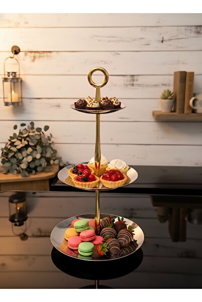 aljahwari ستاند تقديم بثلاث طوابق من الستانلس ستيل اللامع الفاخر