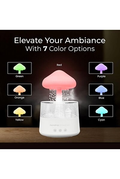 Generic Relaxation Mushroom Rain Humidifier - Cloud Oil Diffuser, Night Light & Waterfall Lamp with