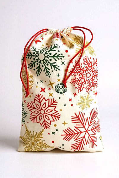 Poros Store Συσκευασία δώρου 20x30 εκ. Χριστουγεννιάτικη τσάντα δώρου με σχέδιο χιονονιφάδας και ελάφια, υφασμάτινη συσκευασία 2 τεμαχίων