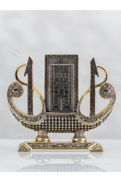 YAĞMUR CAN Elif Gemi Kabe Kapısı Duvar Süsü – Altın & Gümüş | 30x31 cm