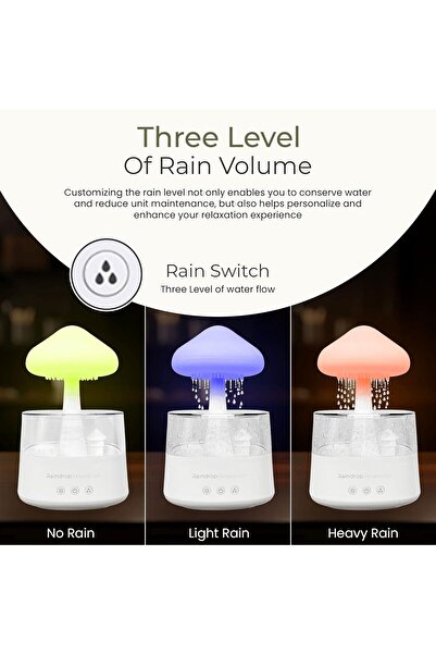 Generic Relaxation Mushroom Rain Humidifier - Cloud Oil Diffuser, Night Light & Waterfall Lamp with