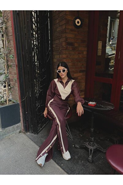 Friday Mood Women's Leather Button Detailed Pants Sweatshirt Set