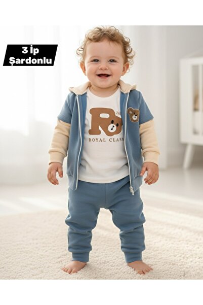 voyyo kids baby Baby Boy Teddy Bear Printed, Winter 3-Layer Quilted Jacket and Bottoms, Thin Badili (Likely a Brand or Style Name) 6-9-12-18-24 Months 3-Piece Set