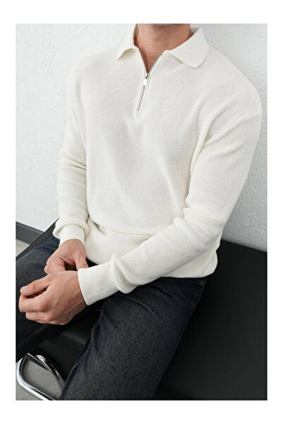 perasttesktil Men's Zippered Shirt Collar Knitwear