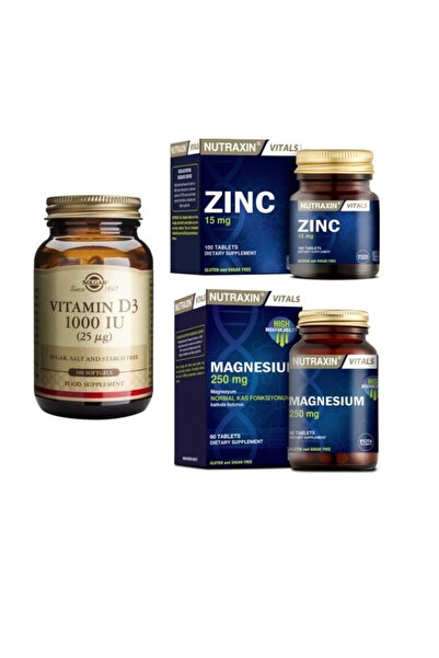 Solgar D3 Vitamini 1000 Iu 100 Kapsül+nutraxin Zinc 15 Mg 100 Tablet+magnezyum 250 Mg 60 Tablet