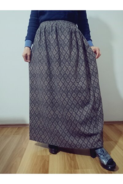 hoaryage Winter Elastic Waist Patterned Combed Cotton Fabric Maxi Length Mother Skirt, Prayer Skirt Size 36-48