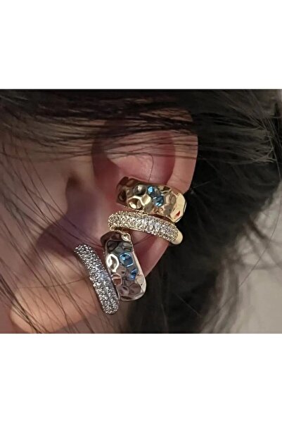 Miruva Zirkon Taşlı Bal Peteği Desenli Çelik Kıkırdak Küpe – Altın