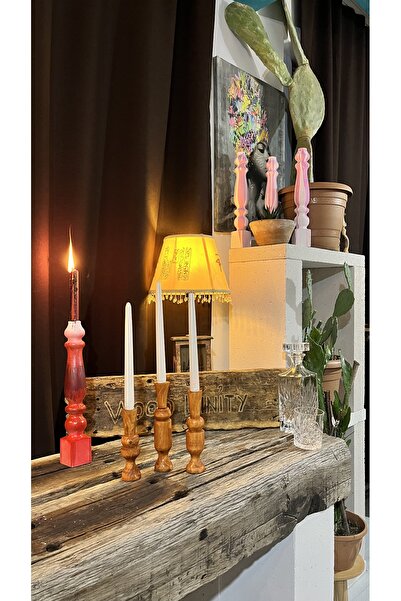 Woodlinity Ahşap Şam’dan mumluk 3’lü çam ağacı maun renkli