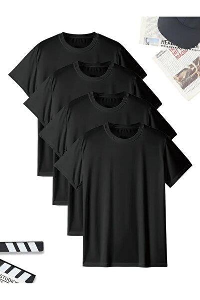 TİMİSİVA Unisex Oversize 4 LÜ Pamuklu Bisiklet Yaka Kısa Kollu SİYAH T-shirt