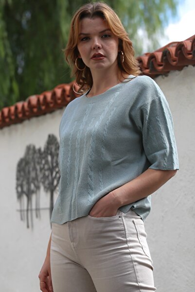 Chiccy Μπλούζα πλεκτή με στρογγυλή λαιμόκοψη και κοντό μανίκι με σχέδιο με σχισμή 56 59