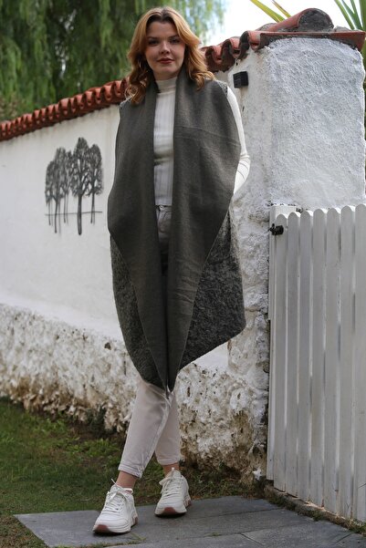 Chiccy Italian Green Shawl Collar Sleeveless Pocket Casual Boucle Woven Vest 90 65