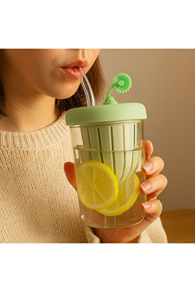 ayaydın YEŞİL KAPAKLI TAŞINABİLİR SU BARDAĞI SOĞUK İÇECEK, DETOX MEYVE AROMAL...