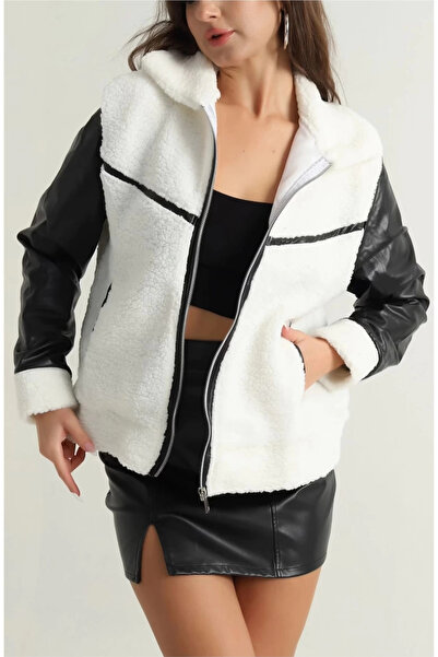 Zerenyus Leather Garnished Lamb Plush Coat White