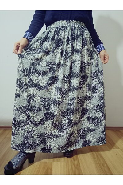 hoaryage Fusta de iarnă cu model, cu talie elastică, din țesătură de bumbac p...