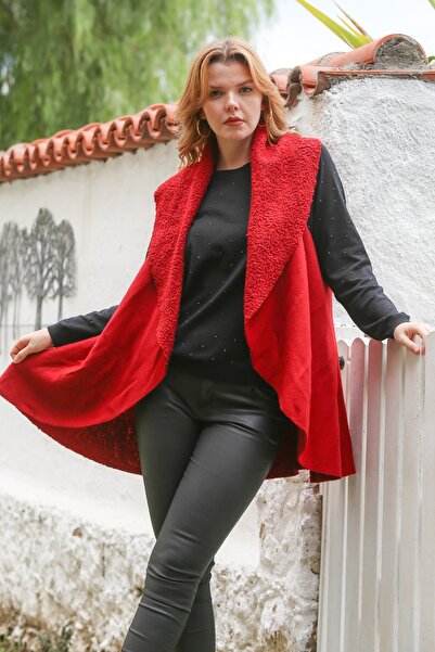 Chiccy Italian Red Shawl Collar Sleeveless Casual Boucle Woven Vest 80 65